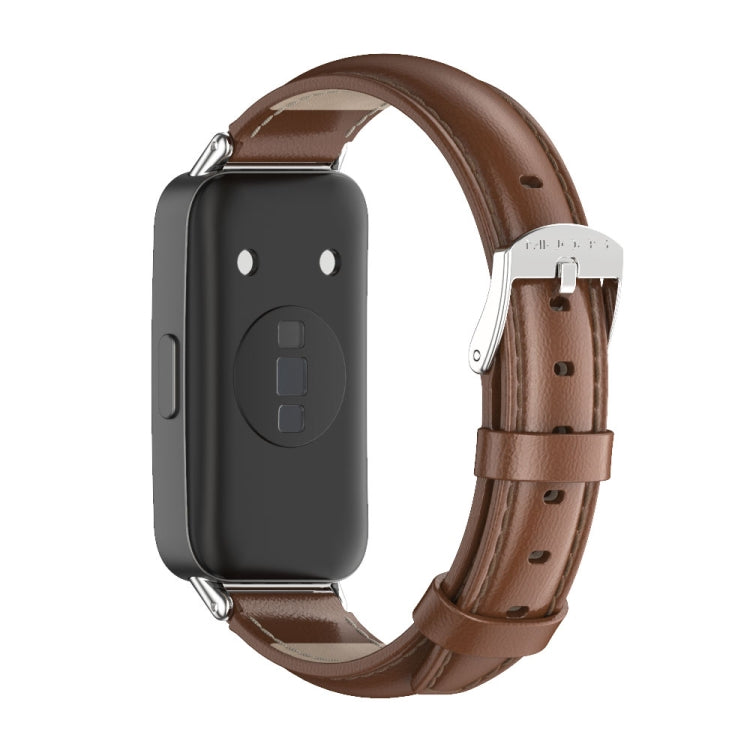 For Huawei Band 8 / 9 Mijobs Cowhide Leather Watch Band(Brown Silver) - Watch Bands by MIJOBS | Online Shopping UK | buy2fix