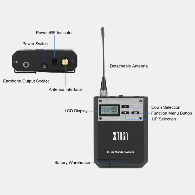 XTUGA  IEM1100 Professional Wireless In Ear Monitor System 1 BodyPacks(AU Plug) - Microphone by XTUGA | Online Shopping UK | buy2fix