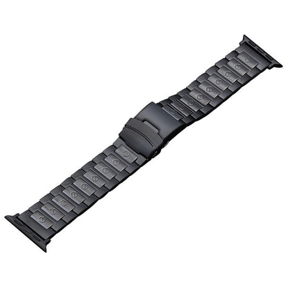 For Apple Watch SE 44mm Safety Buckle Titanium Steel Watch Band(Black) - Watch Bands by buy2fix | Online Shopping UK | buy2fix