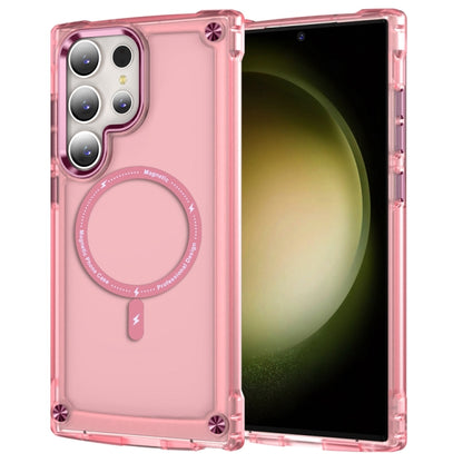 For Samsung Galaxy S22 Ultra 5G Skin Feel TPU + PC MagSafe Magnetic Phone Case(Transparent Pink) - Galaxy S22 Ultra 5G Cases by buy2fix | Online Shopping UK | buy2fix