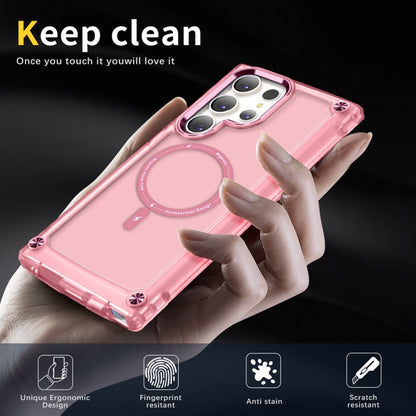 For Samsung Galaxy S22 Ultra 5G Skin Feel TPU + PC MagSafe Magnetic Phone Case(Transparent Pink) - Galaxy S22 Ultra 5G Cases by buy2fix | Online Shopping UK | buy2fix