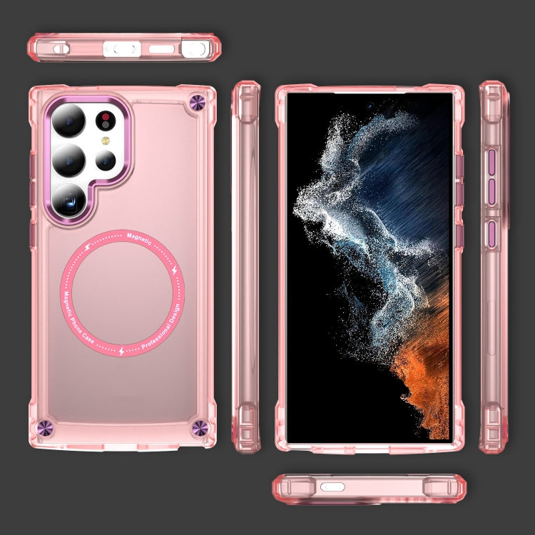 For Samsung Galaxy S24 Ultra 5G Skin Feel TPU + PC MagSafe Magnetic Phone Case(Transparent Pink) - Galaxy S24 Ultra 5G Cases by buy2fix | Online Shopping UK | buy2fix