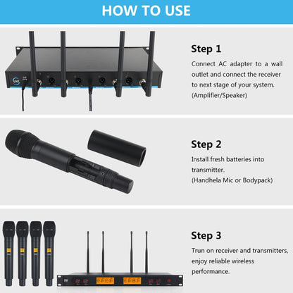 XTUGA A400-H Professional 4-Channel UHF Wireless Microphone System with 4 Handheld Microphone(EU Plug) - Microphone by XTUGA | Online Shopping UK | buy2fix