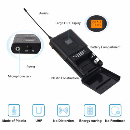 XTUGA A400-B Professional 4-Channel UHF Wireless Microphone System with 4 BodyPack Lavalier Headset Microphone(US Plug) - Microphone by XTUGA | Online Shopping UK | buy2fix