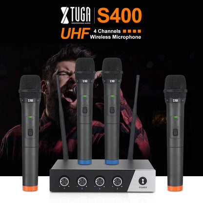 XTUGA S400 Professional 4-Channel UHF Wireless Microphone System with 4 Handheld Microphone(AU Plug) - Microphone by XTUGA | Online Shopping UK | buy2fix