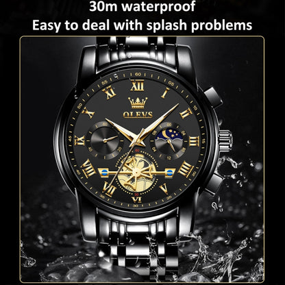 OLEVS 2859 Men Multifunctional Luminous Waterproof Quartz Watch(Black) - Metal Strap Watches by OLEVS | Online Shopping UK | buy2fix