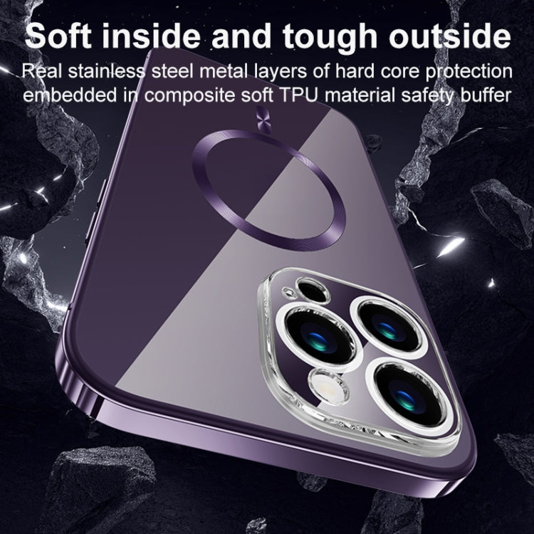 For iPhone 14 Pro Max MagSafe Magnetic Stainless Steel Frame Transparent TPU Phone Case(Dark Purple) - iPhone 14 Pro Max Cases by buy2fix | Online Shopping UK | buy2fix