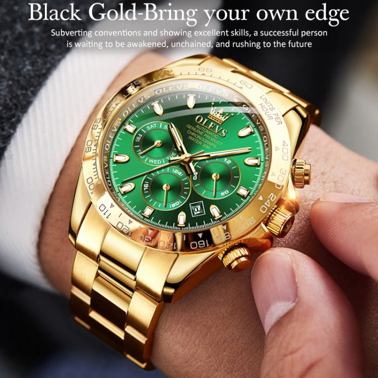 OLEVS 6638 Men Multifunctional Luminous Waterproof Mechanical Watch(Green) - Metal Strap Watches by OLEVS | Online Shopping UK | buy2fix