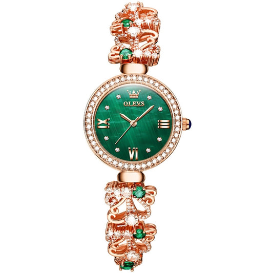 OLEVS 9958 Women Adjustable Drawstring Bracelet Quartz Watch(Green + Rose Gold) - Bracelet Watches by OLEVS | Online Shopping UK | buy2fix