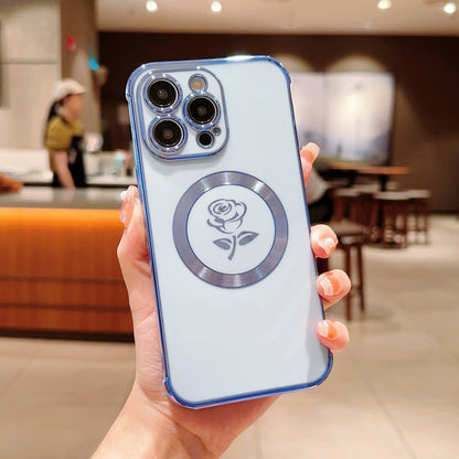 For iPhone 13 Pro Electroplate Side Roses Flower MagSafe Phone Case(Blue) - iPhone 13 Pro Cases by buy2fix | Online Shopping UK | buy2fix