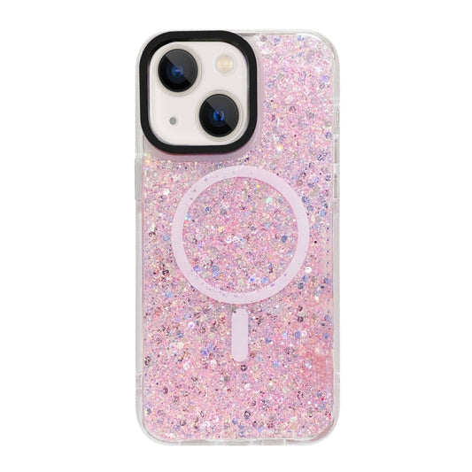 For iPhone 15 Gold Armor MagSafe Glitter Epoxy Phone Case(Pink) - iPhone 15 Cases by buy2fix | Online Shopping UK | buy2fix