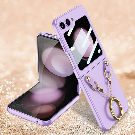 For Samsung Galaxy Z Flip5 GKK Integrated Necklace Hinged Flip Phone Case with Ring Holder(Purple) - Galaxy Z Flip5 Cases by GKK | Online Shopping UK | buy2fix