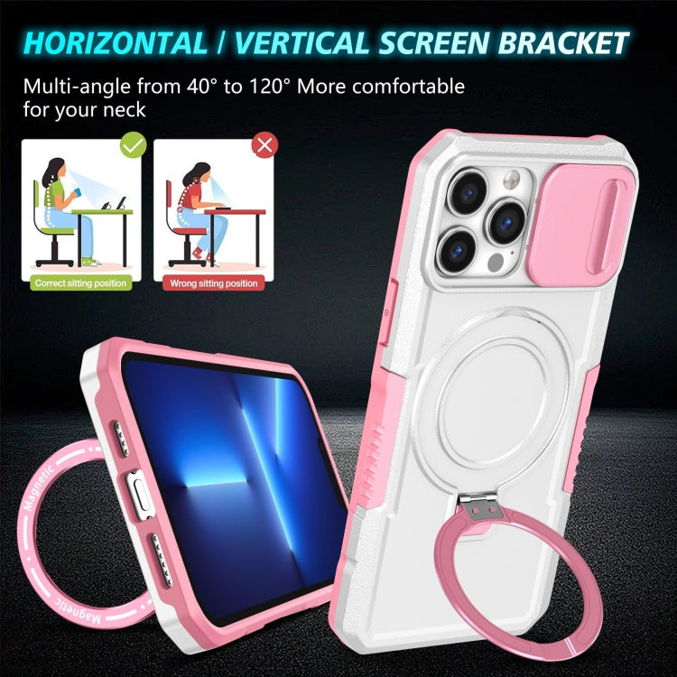 For iPhone 13 Pro Max Sliding Camshield Magsafe Holder TPU Hybrid PC Phone Case(Pink White) - iPhone 13 Pro Max Cases by buy2fix | Online Shopping UK | buy2fix