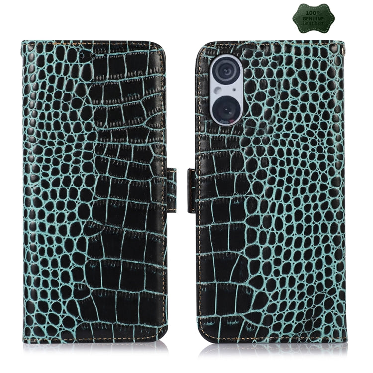 For Sony Xperia 5 V Crocodile Top Layer Cowhide Leather Phone Case(Green) - Sony Cases by buy2fix | Online Shopping UK | buy2fix