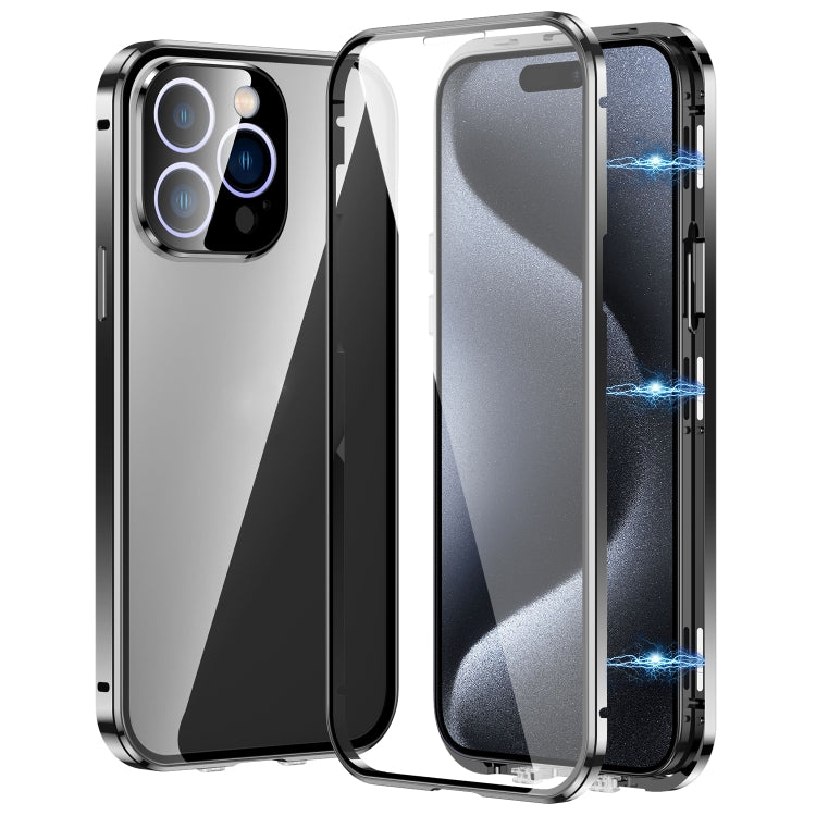 For iPhone 15 Pro Max Magnetic Double-buckle HD Tempered Glass Phone Case(Black) - iPhone 15 Pro Max Cases by buy2fix | Online Shopping UK | buy2fix