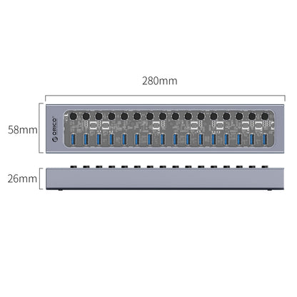 ORICO AT2U3-16AB-GY-BP 16 Ports USB 3.0 HUB with Individual Switches & Blue LED Indicator(US Plug) - USB 3.0 HUB by ORICO | Online Shopping UK | buy2fix