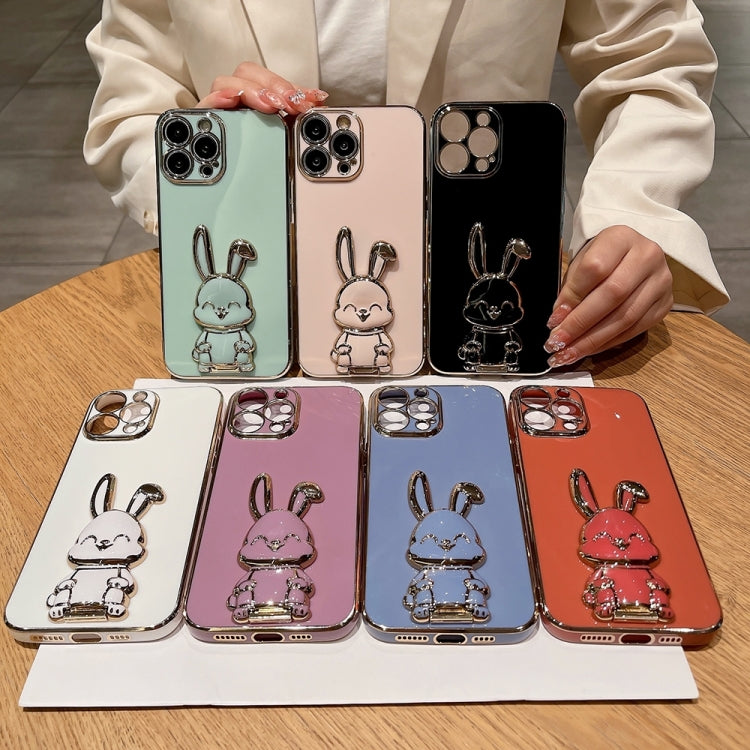 For iPhone 15 Pro Max Plating Rabbit Holder Phone Case(White) - iPhone 15 Pro Max Cases by buy2fix | Online Shopping UK | buy2fix