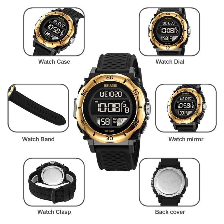 SKMEI 2099 Multifunctional Men Outdoor 50M Waterproof Luminous Digital Wrist Watch(Black+White) - Silicone Strap Watches by SKMEI | Online Shopping UK | buy2fix