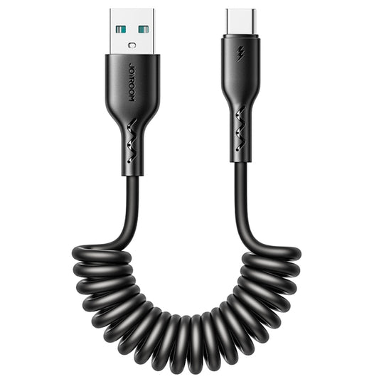 JOYROOM SA38-AC3 3A USB to USB-C / Type-C Coiled Fast Charging Data Cable, Length:1.5m(Black) - USB-C & Type-C Cable by buy2fix | Online Shopping UK | buy2fix