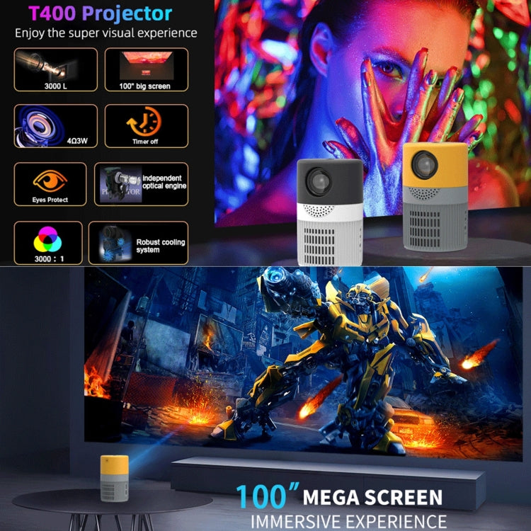 T400 3000 Lumens LED Mini Projector Support Wifi Screen Mirroring, Plug Type:US Plug(Grey Yellow) - Mini Projector by buy2fix | Online Shopping UK | buy2fix