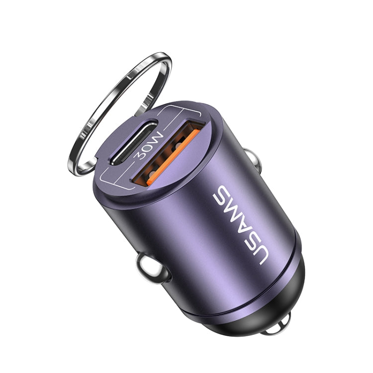 USAMS US-CC206 C38 PD30W USB + Type-C Dual Port Fast Charging Aluminum Alloy Car Charger(Purple) - Car Charger by USAMS | Online Shopping UK | buy2fix