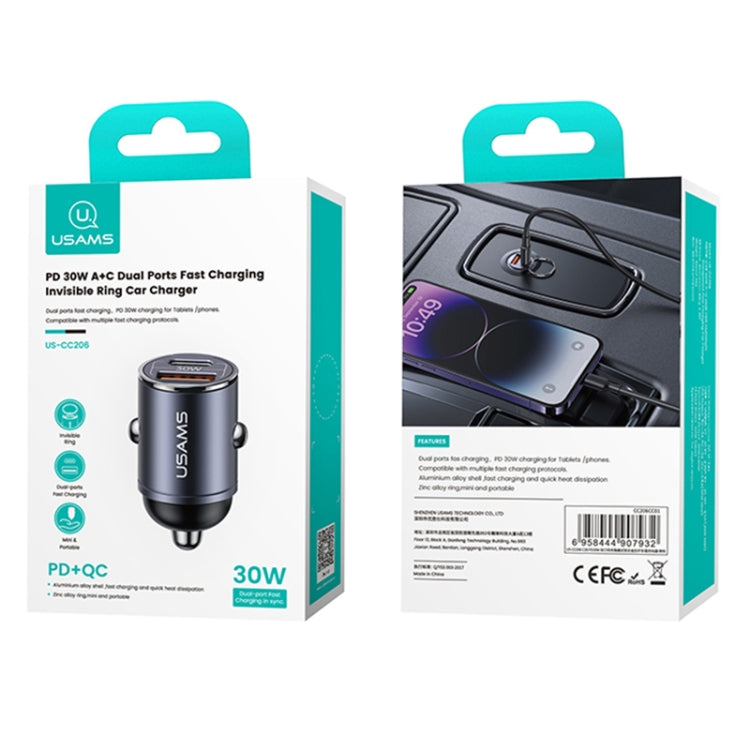 USAMS US-CC206 C38 PD30W USB + Type-C Dual Port Fast Charging Aluminum Alloy Car Charger(Purple) - Car Charger by USAMS | Online Shopping UK | buy2fix