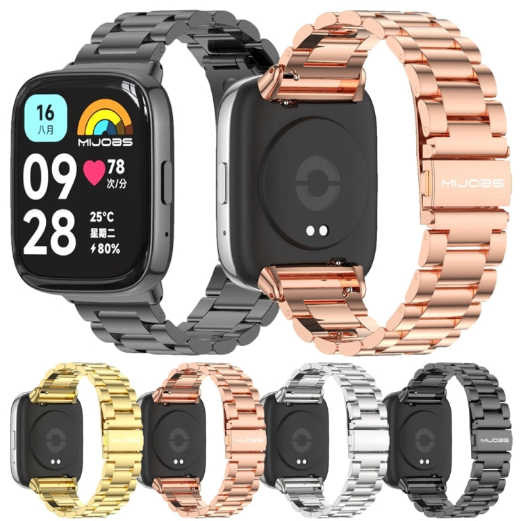 For Redmi Watch 3 Lite / Watch 3 Active Mijobs Three-Bead Metal Stainless Steel Watch Band(Rose Gold) - Watch Bands by MIJOBS | Online Shopping UK | buy2fix