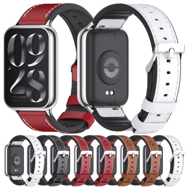 For Xiaomi Smart Band 9 Pro / 8 Pro Mijobs TPU Leather Watch Band(Red Silver) - Watch Bands by MIJOBS | Online Shopping UK | buy2fix