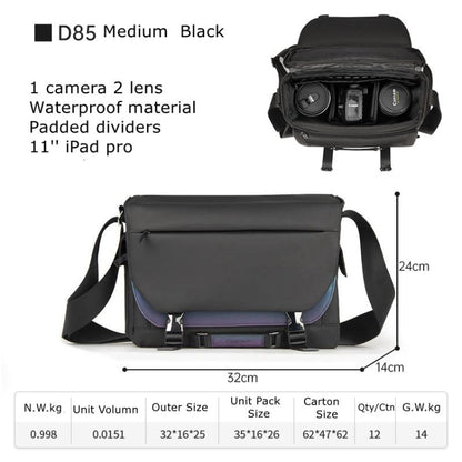 Cwatcun D85 Camera Bag Side Quick Access Camera Messenger Case Waterproof Bag, Size:32 x 14 x 24cm Medium(Black) - Strap Satchel by Cwatcun | Online Shopping UK | buy2fix