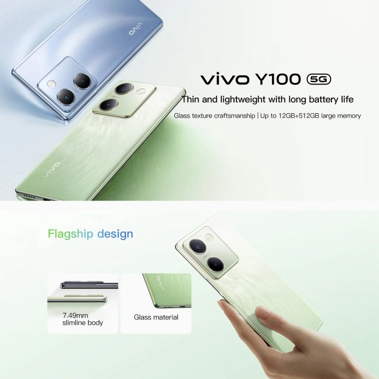 vivo Y100, 12GB+256GB, Face ID / Screen Fingerprint Identification, 6.78 inch Android 13.0 OriginOS 3 Snapdragon 695 Octa Core, OTG, Network: 5G(Green) - vivo by vivo | Online Shopping UK | buy2fix