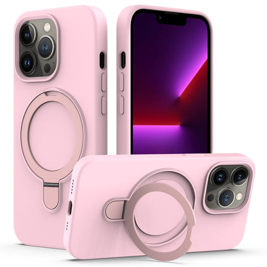 For iPhone 13 Pro Max MagSafe Magnetic Liquid Silicone Phone Case with Ring Holder(Grey Pink) - iPhone 13 Pro Max Cases by buy2fix | Online Shopping UK | buy2fix