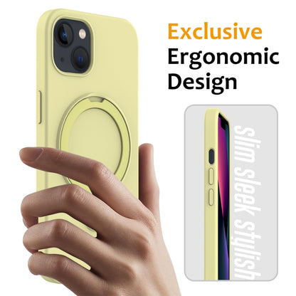 For iPhone 15 MagSafe Magnetic Liquid Silicone Phone Case with Ring Holder(Yellow) - iPhone 15 Cases by buy2fix | Online Shopping UK | buy2fix