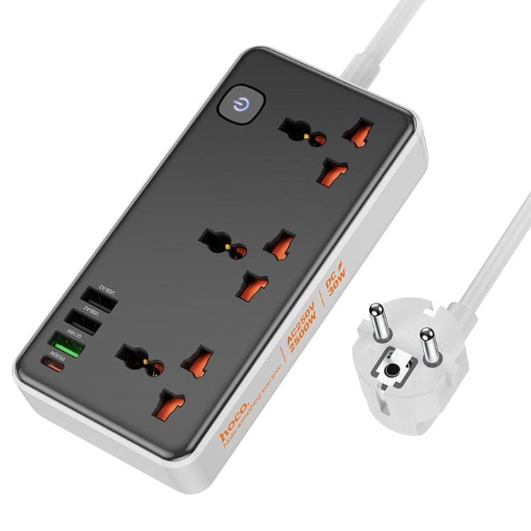 hoco AC8A Storm 3-position Socket with PD30W+3USB Ports, Cable Length: 1.5m, EU Plug(Black) - Extension Socket by hoco | Online Shopping UK | buy2fix