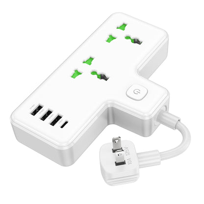 hoco AC11 Voyage 2-position Expansion Socket with USB-C+3USB Ports, Cable Length: 8.5cm, US Plug(White) - Extension Socket by hoco | Online Shopping UK | buy2fix