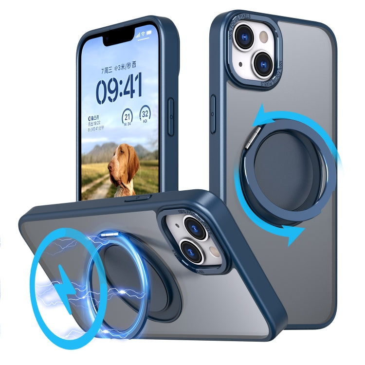 For iPhone 14 Plus 360-degree Rotating MagSafe Magnetic Holder Phone Case(Navy Blue) - iPhone 14 Plus Cases by buy2fix | Online Shopping UK | buy2fix