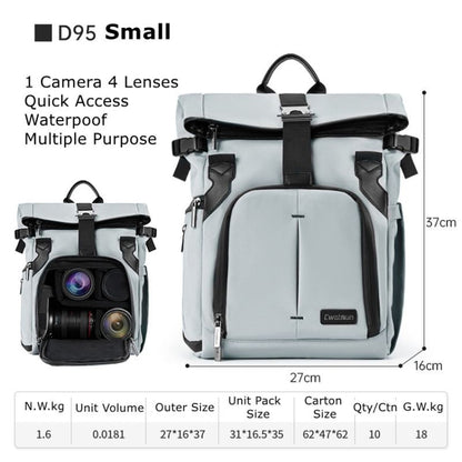 Cwatcun D95 Large Capacity Photography Backpack Shoulders Laptop Camera Bag, Size:27 x 37 x 16cm(Silver Grey) - Backpack by Cwatcun | Online Shopping UK | buy2fix