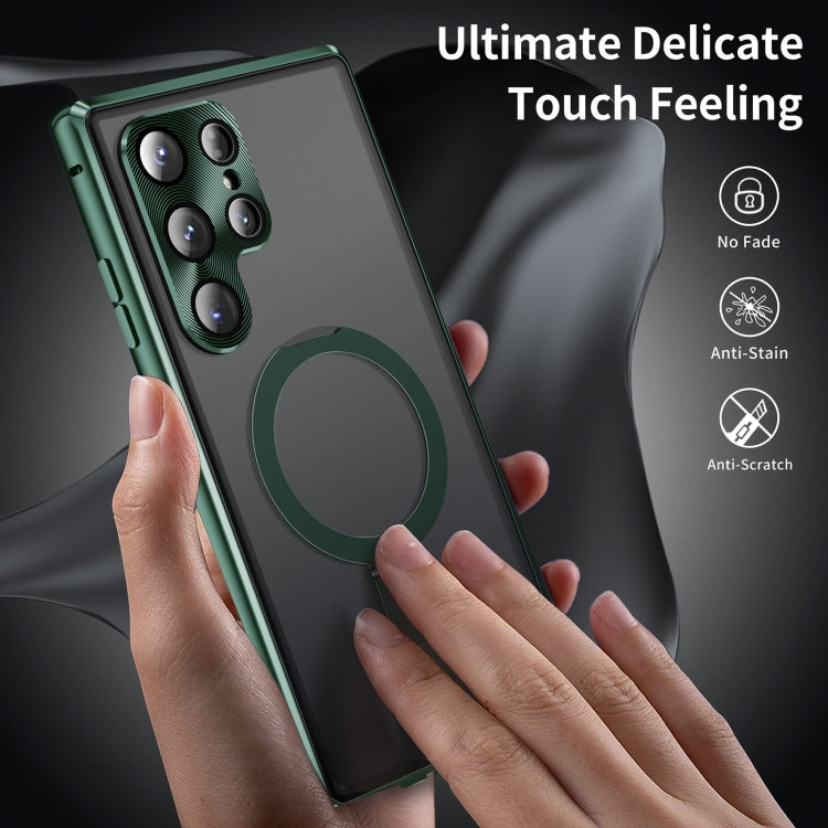 For Samsung Galaxy S24 Ultra 5G MagSafe Magnetic HD Frosted Tempered Glass Holder Phone Case(Green) - Galaxy S24 Ultra 5G Cases by buy2fix | Online Shopping UK | buy2fix