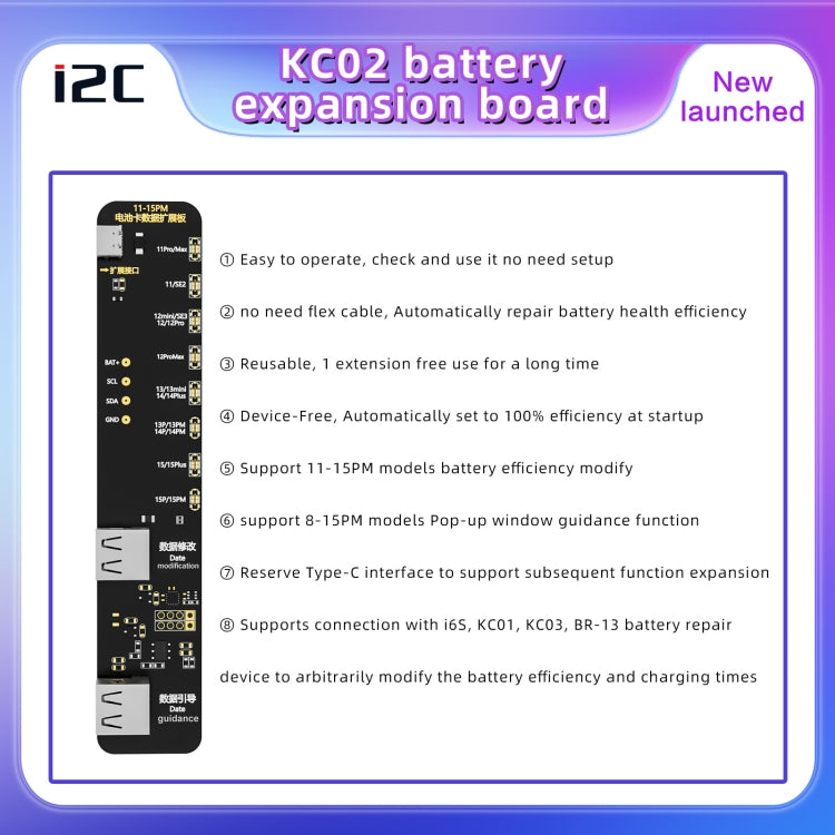 i2C KC02 Battery Data Repair Expansion Board Modifying Battery Efficiency for iPhone 11-15 Pro Max - Test Tools by buy2fix | Online Shopping UK | buy2fix
