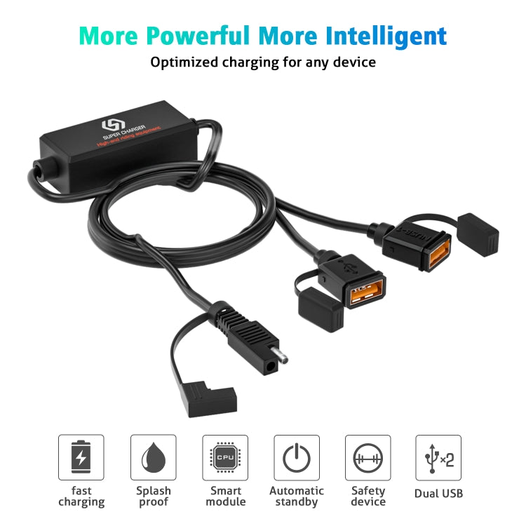 WUPP CS-1186A1 Motorcycle SAE Dual USB Fast Charging Charger - In Car by WUPP | Online Shopping UK | buy2fix