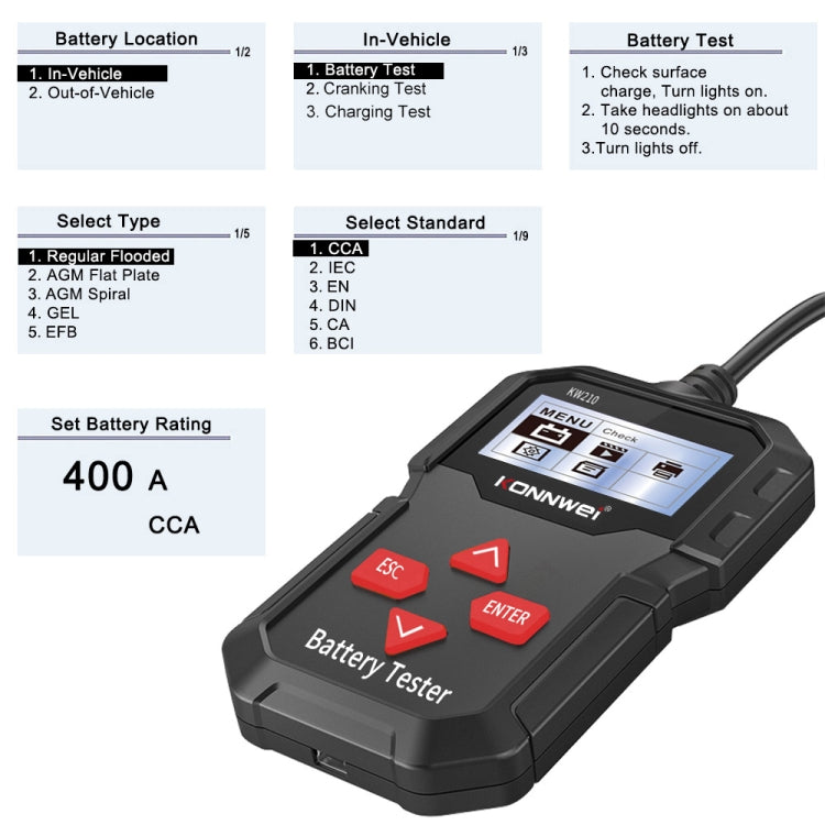 KONNWEI KW210 Car Battery Test Battery Capacity Resistance Battery Detector - In Car by KONNWEI | Online Shopping UK | buy2fix