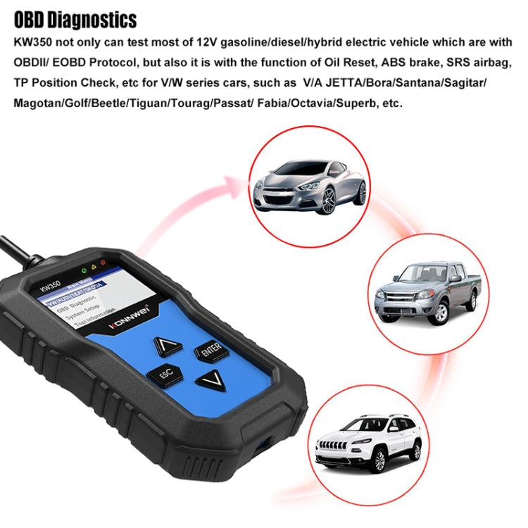 KONNWEI KW350 OBDII 12V Car Diagnostics Detector Scanner with 2 inch Black And White Display Screen V007 for Audi / Volkswagen - In Car by KONNWEI | Online Shopping UK | buy2fix