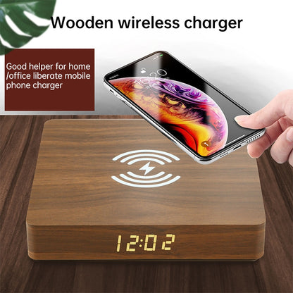 W50 Wooden Clock Wireless Charger (Brown Wood) - Apple Accessories by buy2fix | Online Shopping UK | buy2fix
