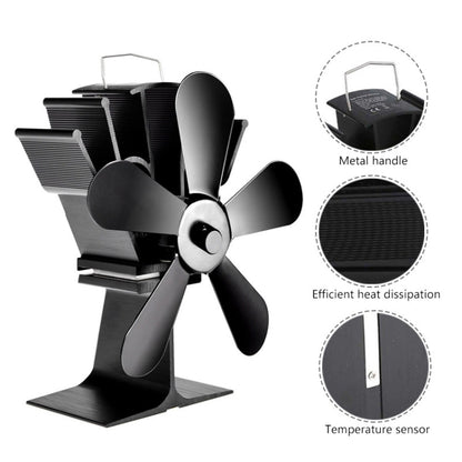 YL602 5-Blade High Temperature Metal Heat Powered Fireplace Stove Fan (Black) - Consumer Electronics by buy2fix | Online Shopping UK | buy2fix