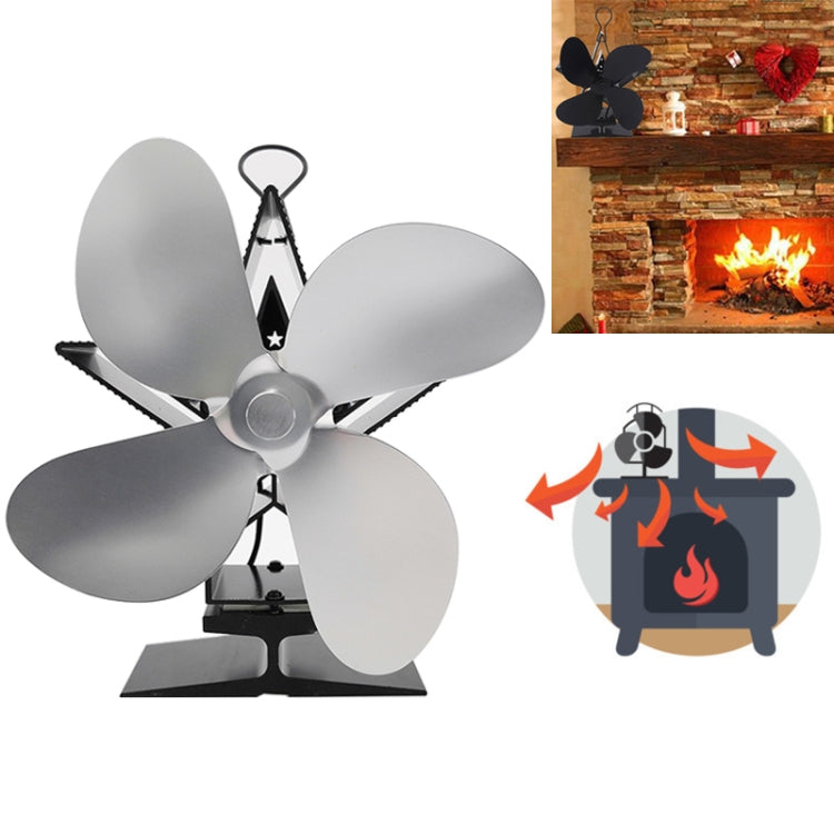 4-Blade Aluminum Heat Powered Fireplace Stove Fan (Silver) - Consumer Electronics by buy2fix | Online Shopping UK | buy2fix