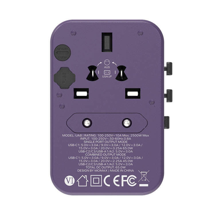 MOMAX 1-World UA8 PD 65W Fast Charger Power Adapter(Purple) -  by MOMAX | Online Shopping UK | buy2fix