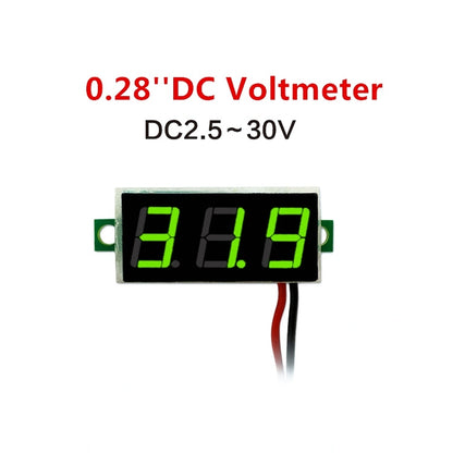 10 PCS 0.28 inch 2 Wires Adjustable Digital Voltage Meter, Color Light Display, Measure Voltage: DC 2.5-30V(Green) - Consumer Electronics by buy2fix | Online Shopping UK | buy2fix