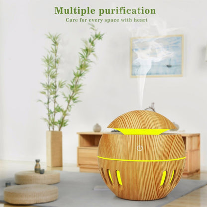 Wood Grain USB Hollowed-out Humidifier Seven Color Aromatherapy Lamp Automatic Alcohol Sprayer with Remote Control(White-3) - Home & Garden by buy2fix | Online Shopping UK | buy2fix