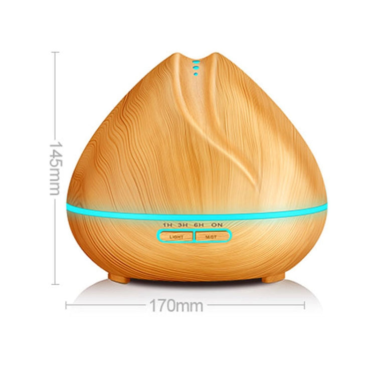 Peach Shape Wood Grain Remote Control Ultrasonic Humidifier Aromatherapy Machine Automatic Alcohol Sprayer with LED Lights, Capacity: 400mL, EU Plug (Light Wood Color) - Home & Garden by buy2fix | Online Shopping UK | buy2fix