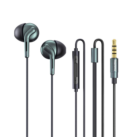 REMAX RM-595 3.5mm Gold Pin In-Ear Stereo Double-action Metal Music Earphone with Wire Control + MIC, Support Hands-free (Green) - Normal Style Earphone by REMAX | Online Shopping UK | buy2fix