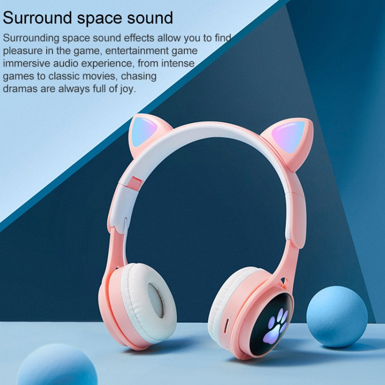 B30 Cat Paw Cat Ears Colorful Luminous Foldable Bluetooth Headset with 3.5mm Jack & TF Card Slot(Blue) - Headset & Headphone by buy2fix | Online Shopping UK | buy2fix